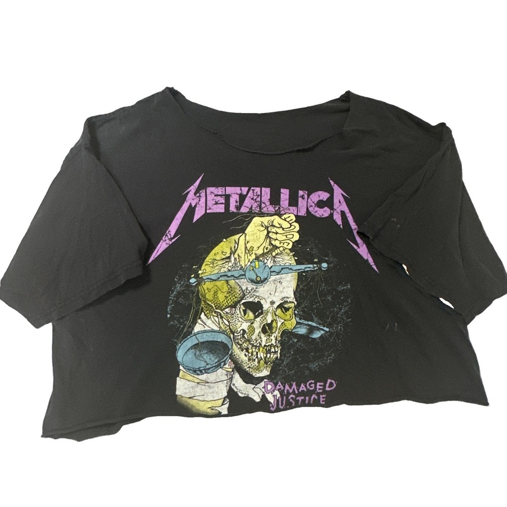 VTG Cropped Metallica, Damaged Justice, Shirt, Black Distressed Tshirt  Metal!